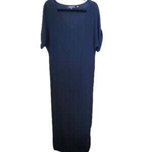 Vince Dolman Short Sleeve Sweater Maxi Dress Navy Blue V-neck Size Small
